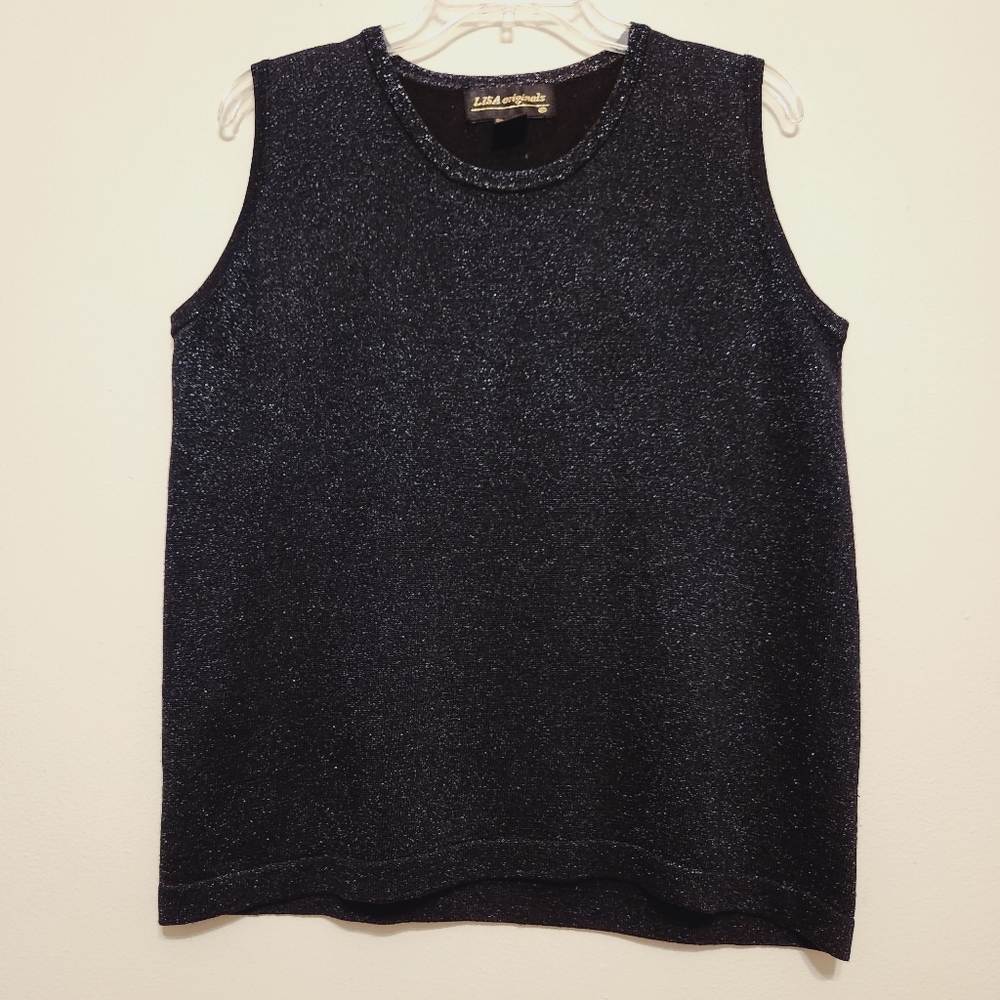 LISA Originals Sparkly Metallic Gunmetal Gray Sleeveless Tank Top Blouse
